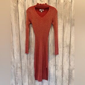Say What Red/Gold Sweater Like Stretch Dress
